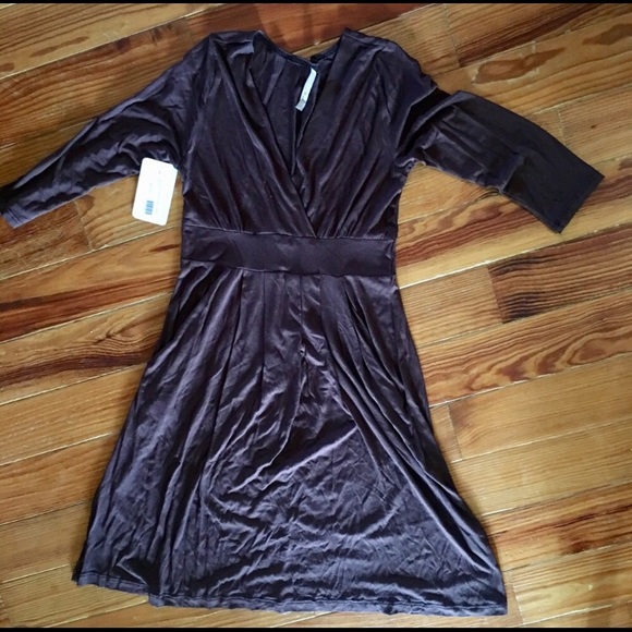 Dresses & Skirts - NWT Chocolate Brown V-Neck Stretch Dress 3/4Sleeve